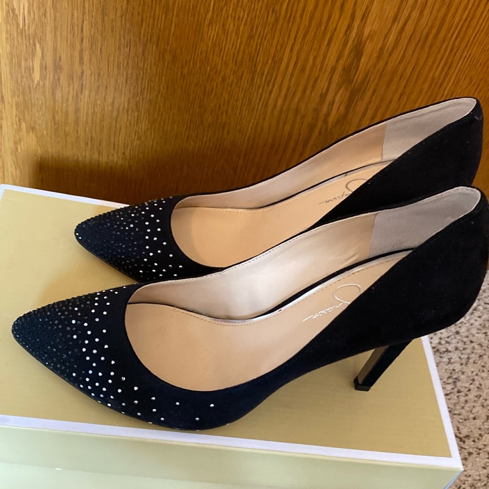 Black suede heels